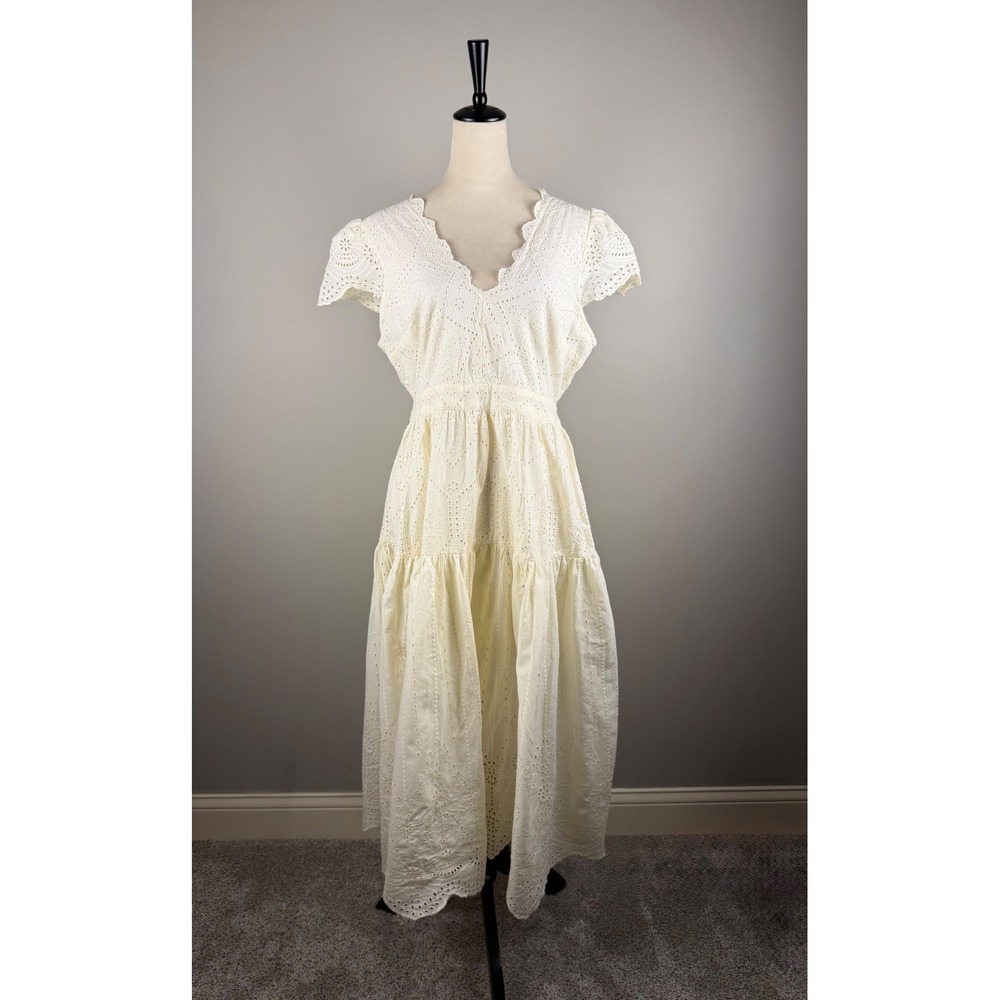 Urban Outfitters Eyelet Lace Midi Dress Womens‎ Large Ivory Excellent Open Back